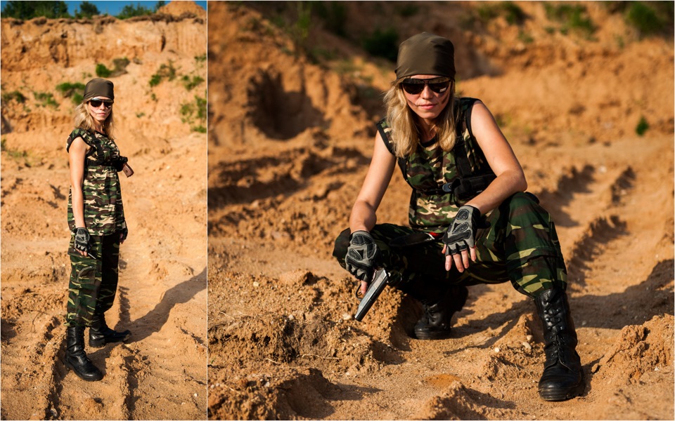 Девушки военные трахаются в пустынной местности
