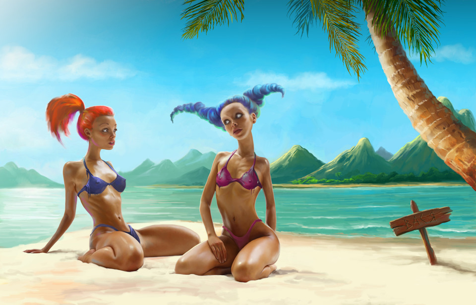 Лесбиянки оказались на необитаемом острове и лизали писи на пляже