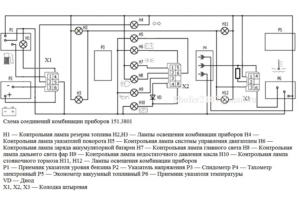 Схема подключения комбинации приборов на 21146 Схема подключения комбинации приборов на 21146