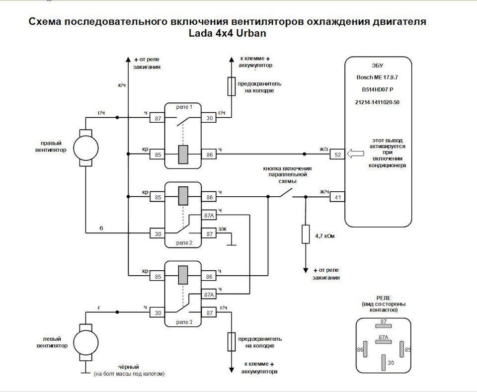 Эл. схема включения вентиляторов 21214 Эл. схема включения вентиляторов 21214