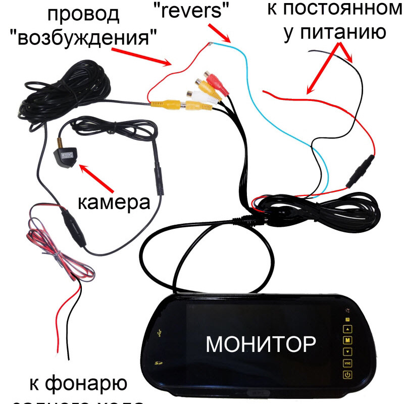 Схема подключения зеркала с камерой заднего вида