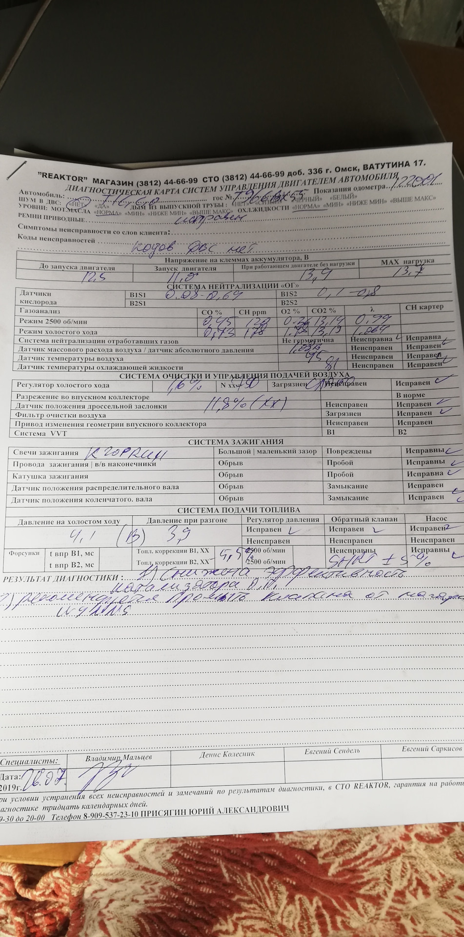 Акт диагностики перед продажей — Chery Tiggo 5, 2 л, 2014 года ...