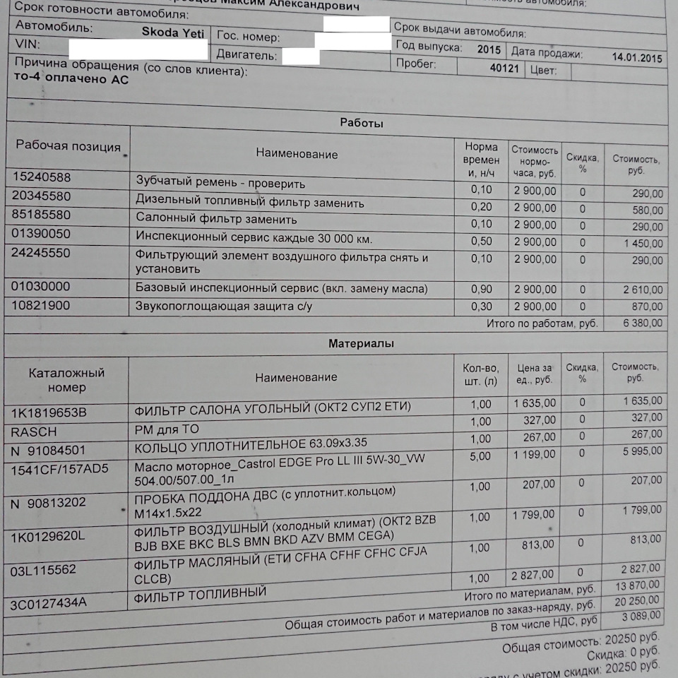 26. ТО — 4 год — Skoda Yeti, 2 л, 2014 года | плановое ТО | DRIVE2