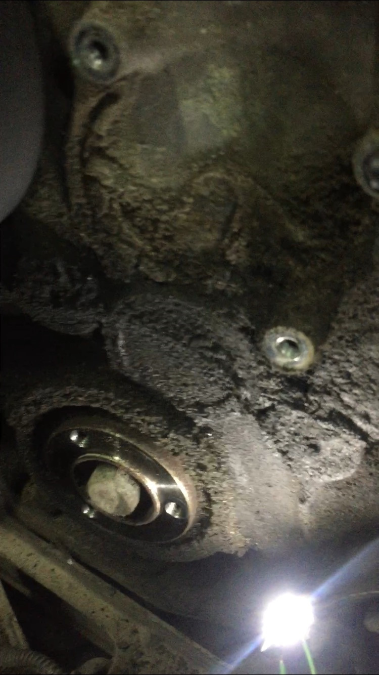 Сняв приводной ремень и шкив коленвала, мы видим картину, всё в масляной шубе. Болячку мы знаем,  — BMW 1 series (F20)