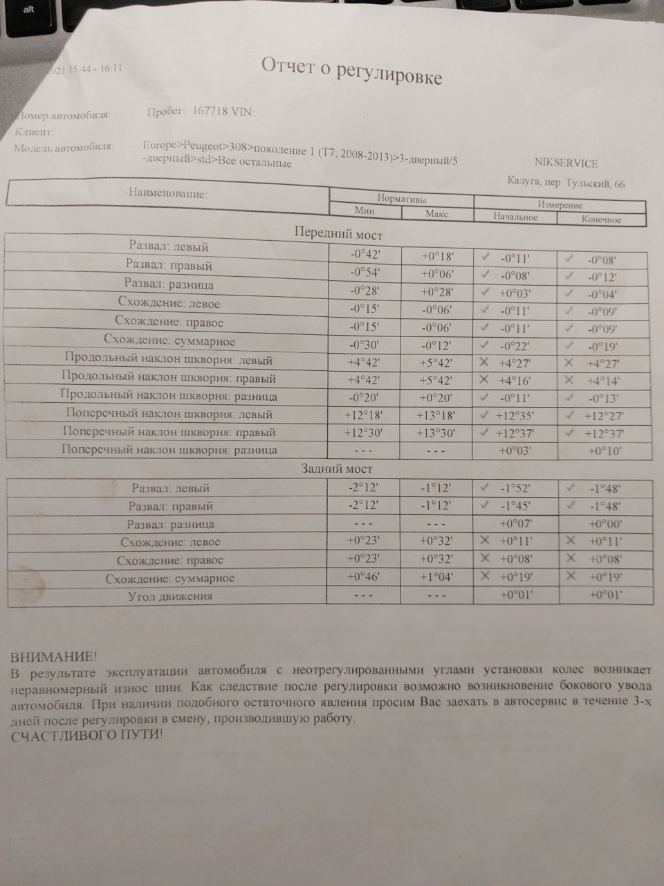 Заказ-наряд на выполнение работ — Peugeot 308 (1G), 1,6 л, 2011 года |  визит на сервис | DRIVE2