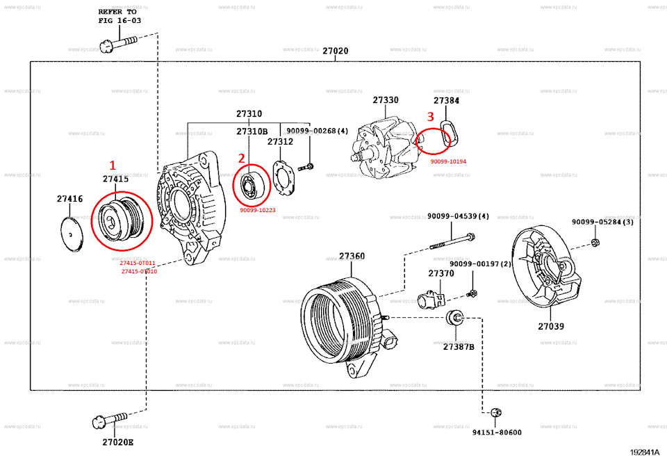 Какой номер подшипника в генератор тойота королла филдер 2002 года
