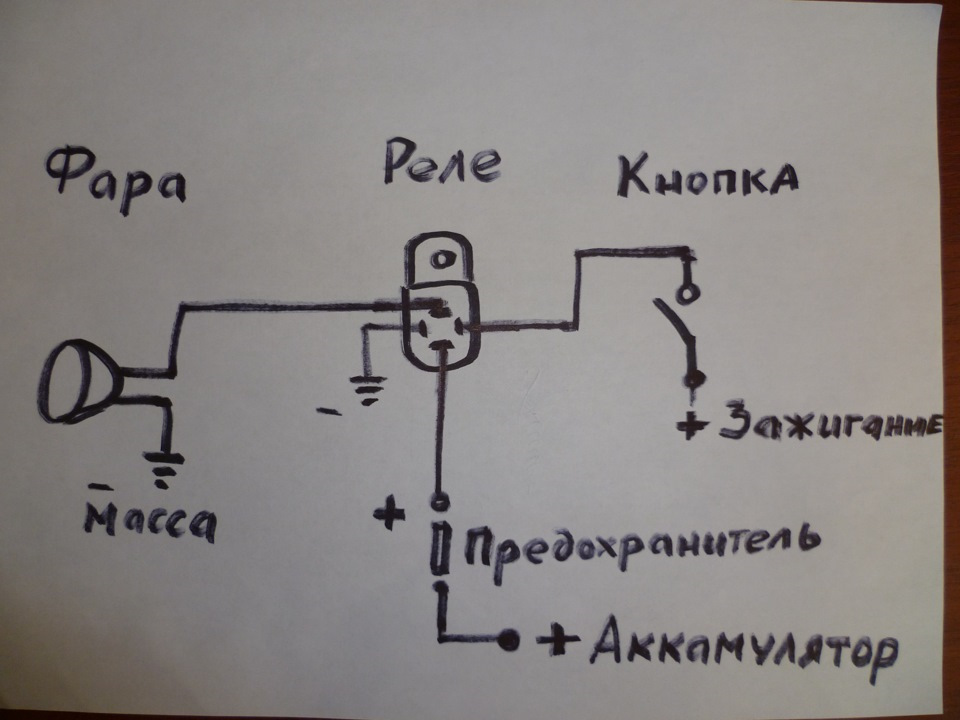 Схема подключения противотуманок через реле и кнопку нива шевроле