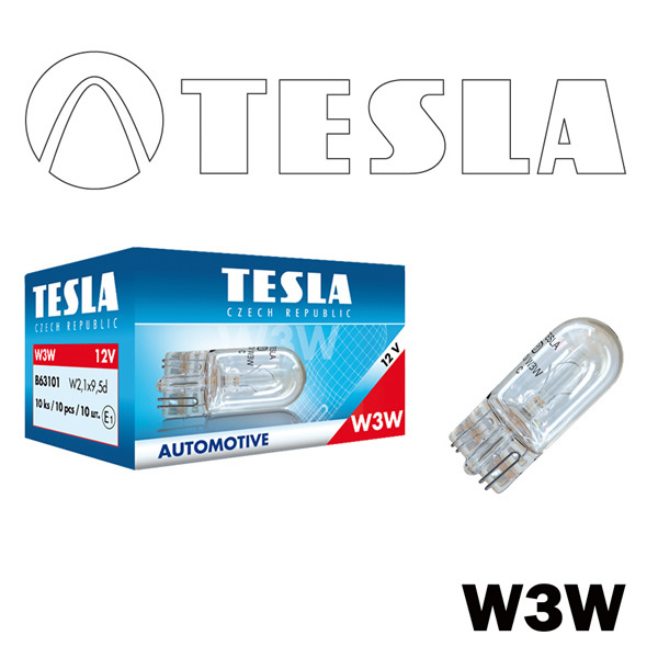 B63101 Лампа накаливания (W3W (T10) 12V 3W W2,1x9,5d) TESLA | Запчасти ...