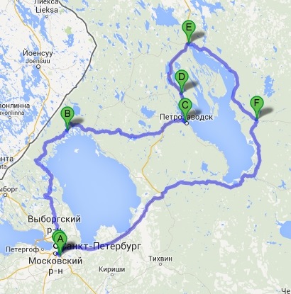 Карта достопримечательностей карелии на машине