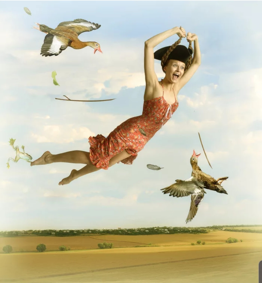 В голове иллюстрации как мы полетим. Летающая женщина. Человек летит на птице. Человек в полете. Птица мечты.