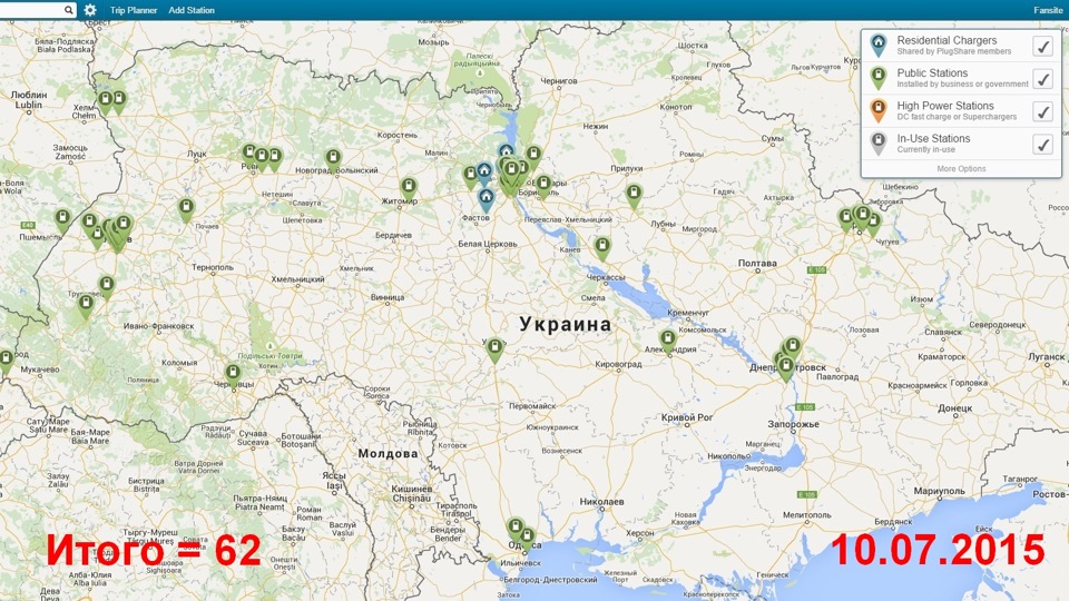 Карта электрозаправок в россии