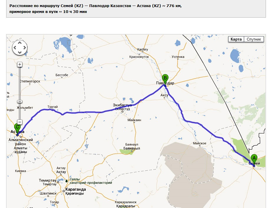Карта дорога астана павлодар
