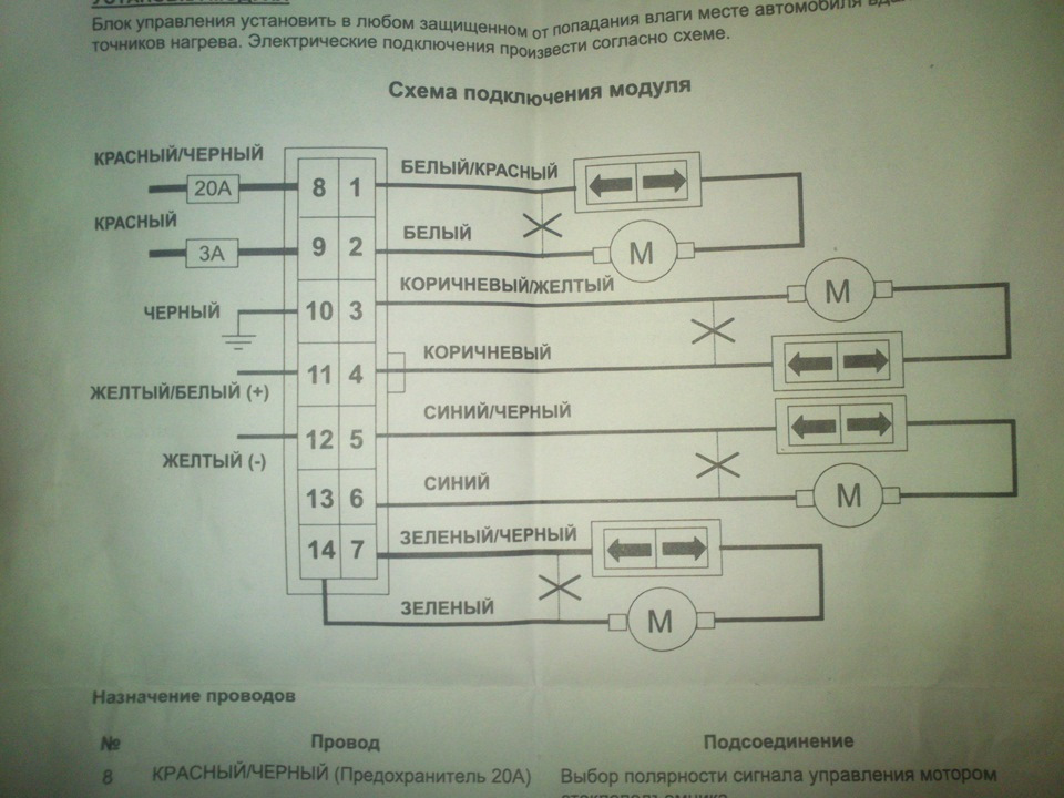 схема подключения доводчика стекол к центральному замку