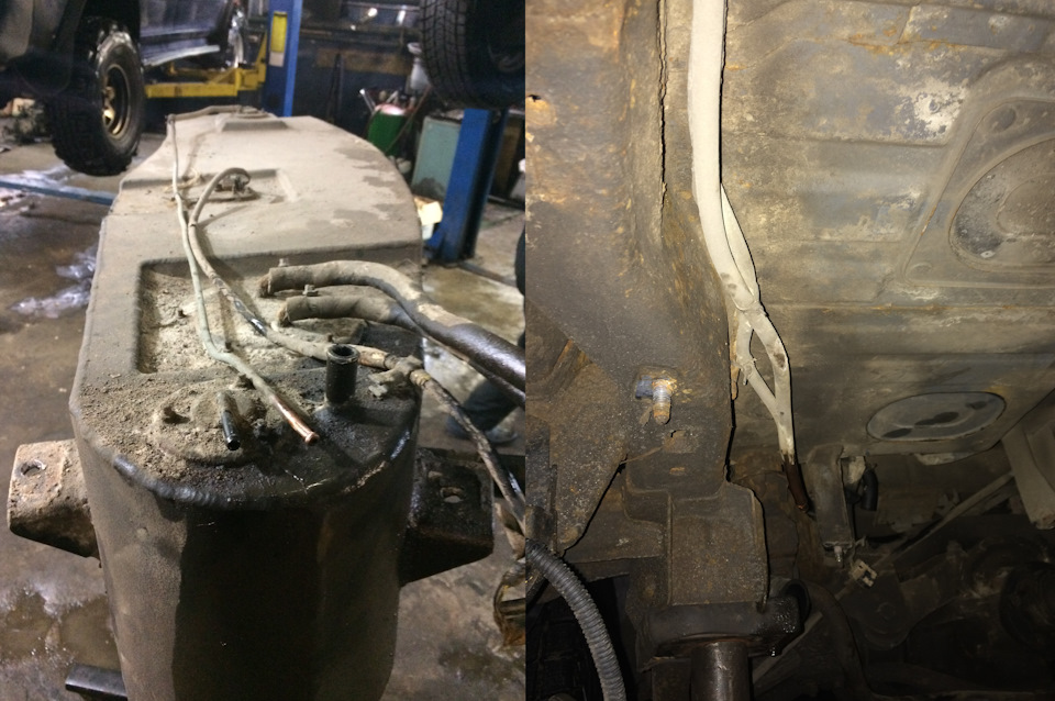 бак из алюминия. Питерского производства и не родные медные трубки для его подключения. Понравилось, что на баке есть сливная пробка. Очень облегчило жизнь мастерам — Mitsubishi Pajero (3G)