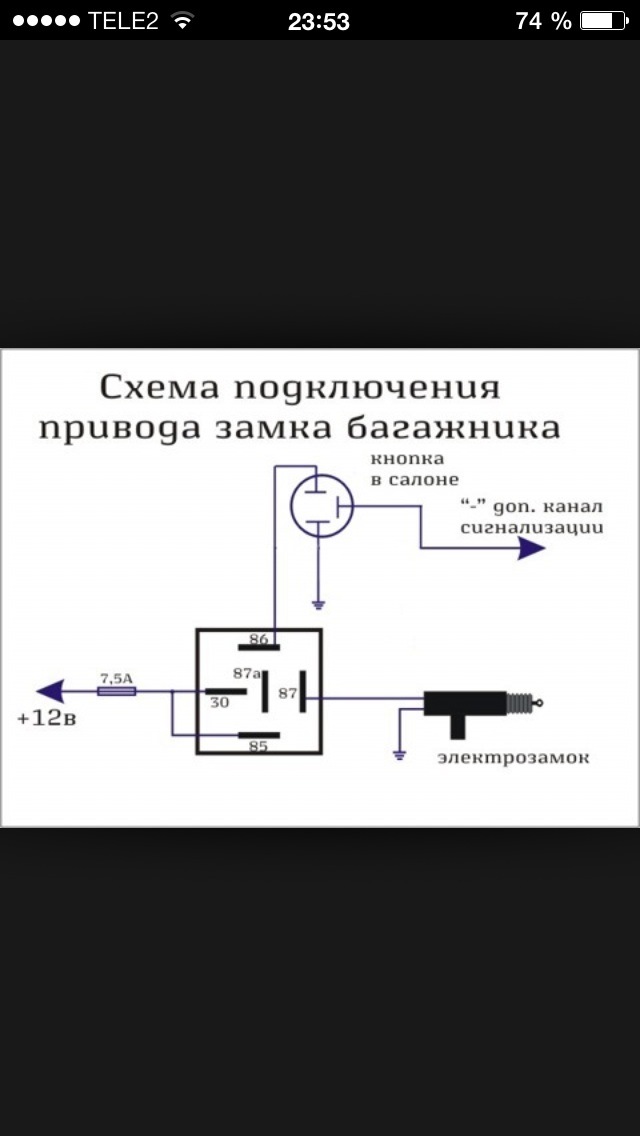 Схема подключения электрозамка багажника
