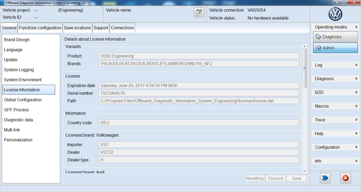 ODIS VAG. Offboard Diagnostic information System Engineering. Программа ODIS.