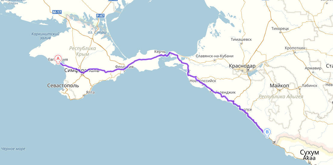 Евпатория крымский мост расстояние