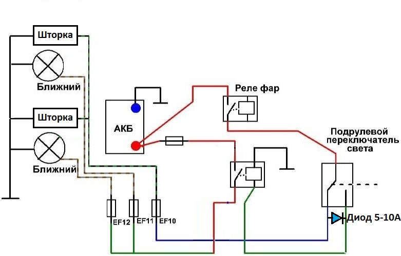 Схема подключения фар