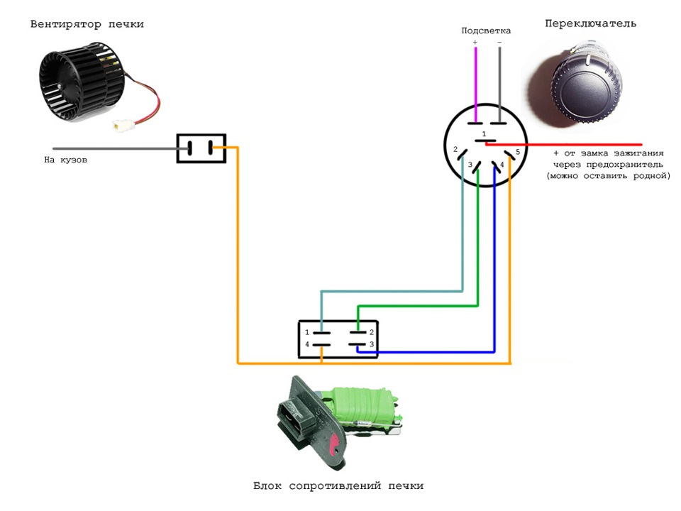 Ваз 2110 схема вентилятора отопителя - 87 фото