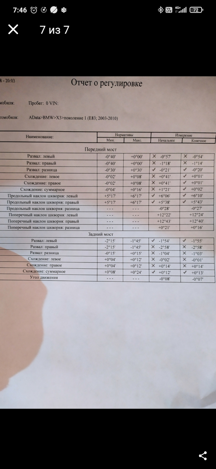 Сход-развал передней оси — BMW X3 (E83), 2,5 л, 2008 года | визит на сервис  | DRIVE2