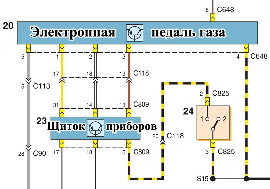 Схема проводки педали газа