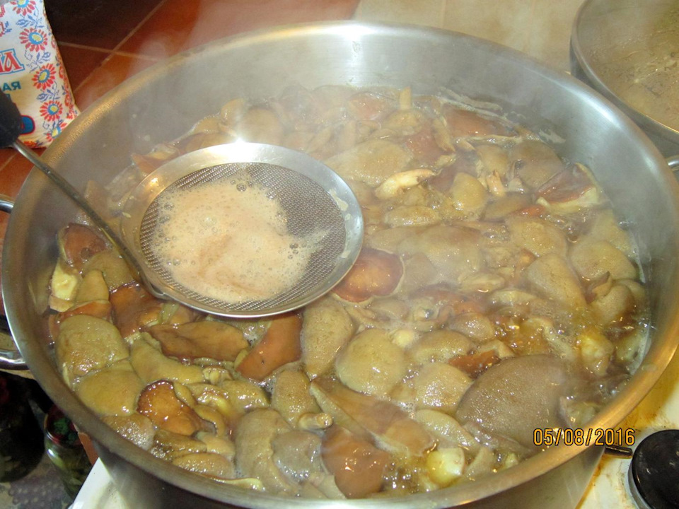 Заливаем грибы чистой питьевой водой, добавляем 1 ст. л. соли на 1 литр воды и варим на среднем огне 30 минут. Постоянно снимаем пену.