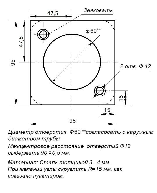 Межцентровое расстояние на чертеже