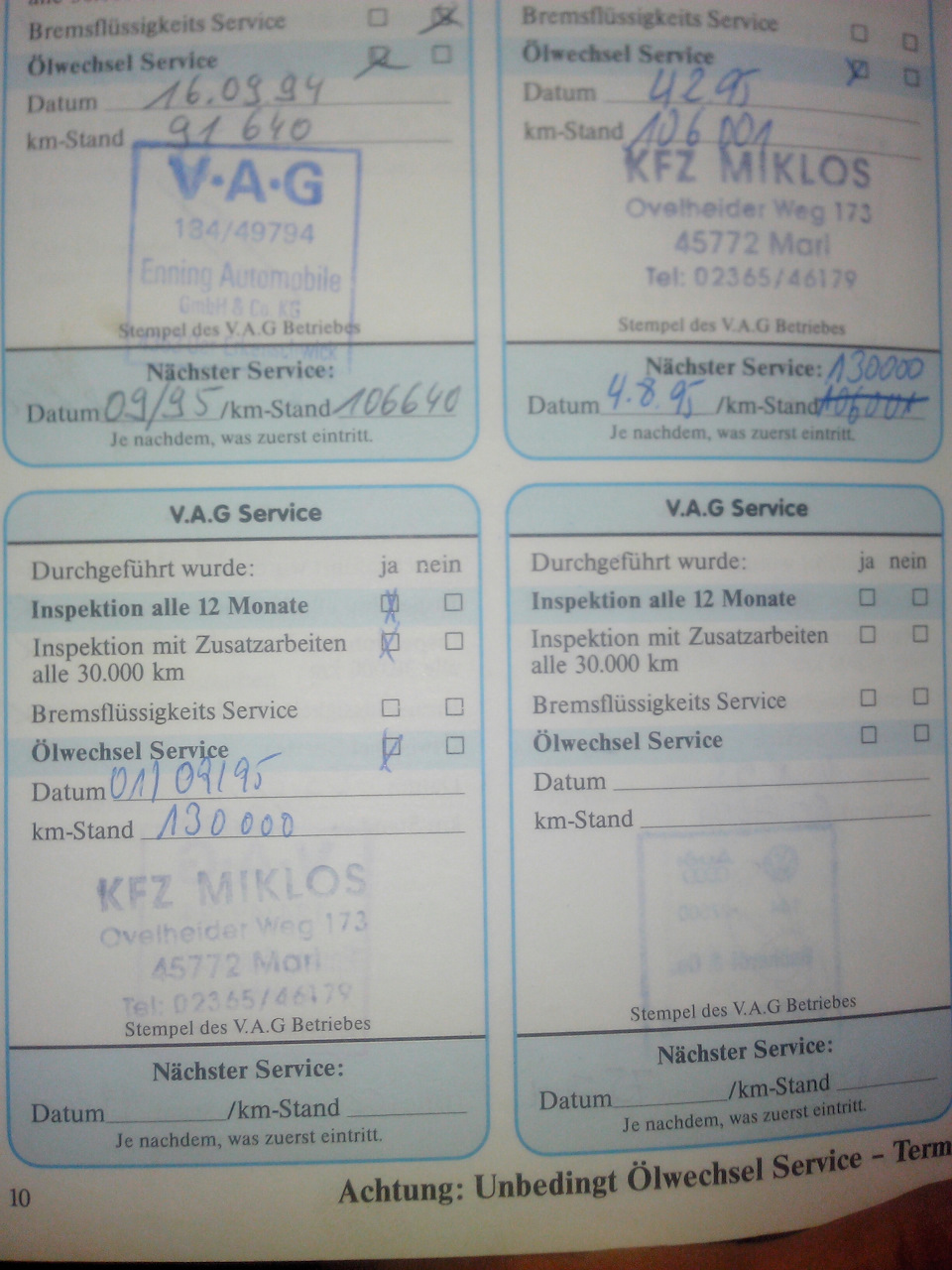 Последнее ТО с сервисной книжки — Volkswagen Passat B3, 1,8 л, 1991 ...