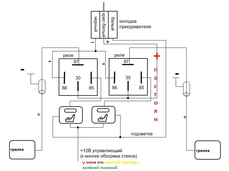 Схема подключения подогрева сидений калина 1