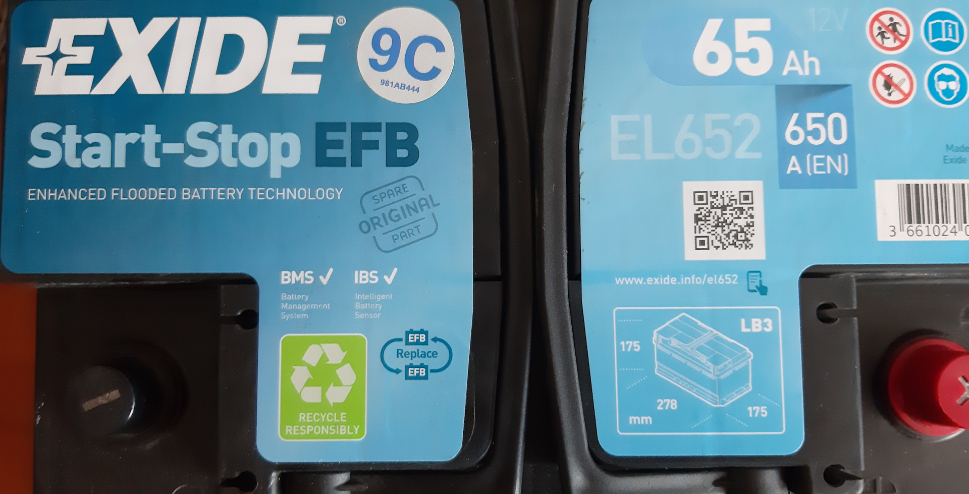 Аккумуляторы efb start stop. Exide el652 EFB. Аккумулятор Exide start-stop EFB el652. Аккумулятор Exide маркировка 2016 года.