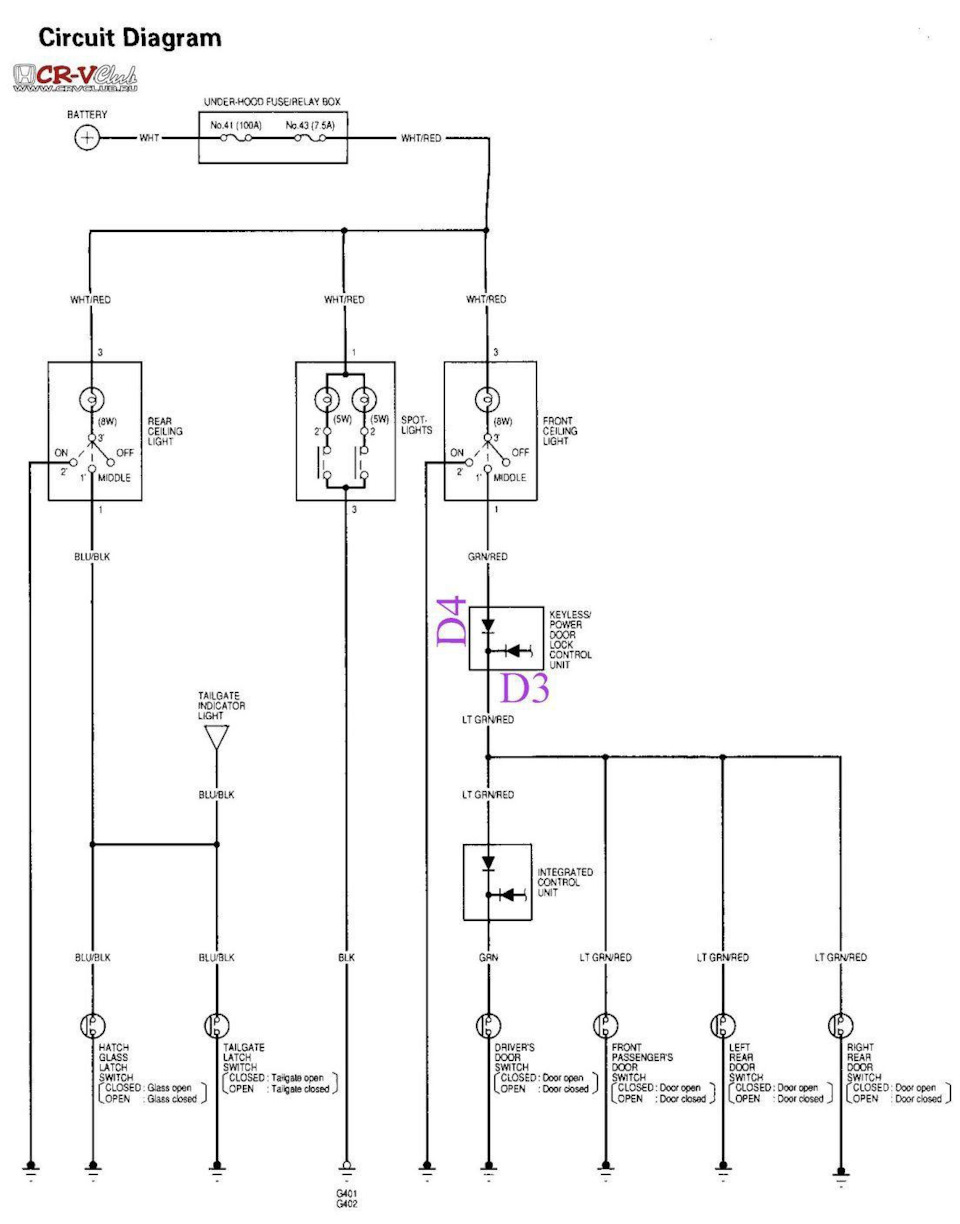 Вот схема концевиков дверей и плафона — Honda CR-V (RD1/RD2). Запчасти на фото: 4375A