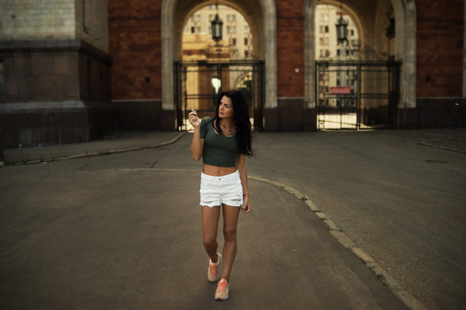 Petite gay brunette street