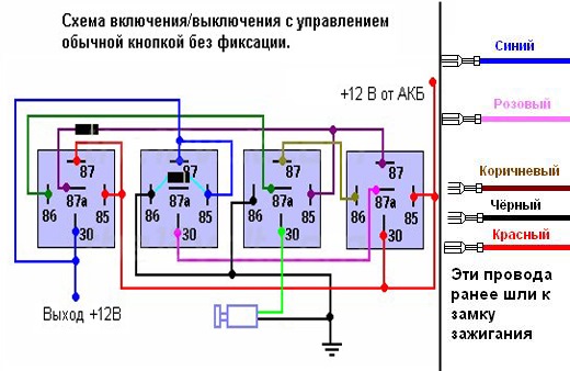 Схема включения выключения одной кнопкой без фиксации