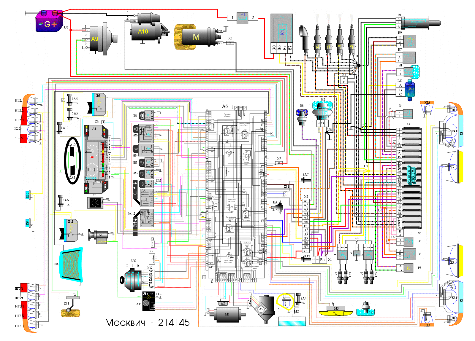 Схема электропроводки москвич 2141