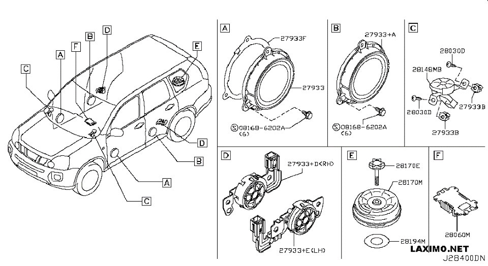 Епц дата. Ниссан х т 31 расположение динамиков. Схема расположение динамиков Nissan x-Trail t30. Bose x Trail t31 схема. 28148-Jg40a.