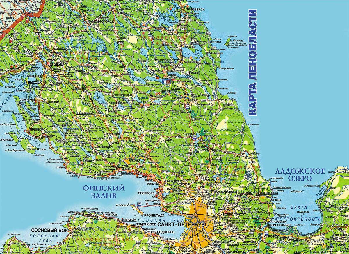 Карта карельского перешейка подробная с лесными дорогами и деревнями