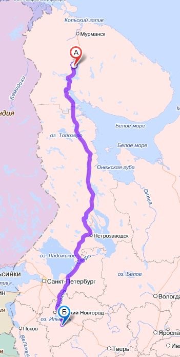 Маршрут санкт петербург мурманск на машине карта