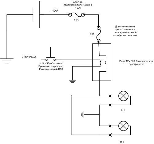 Схема подключения противотуманок на ланос схема