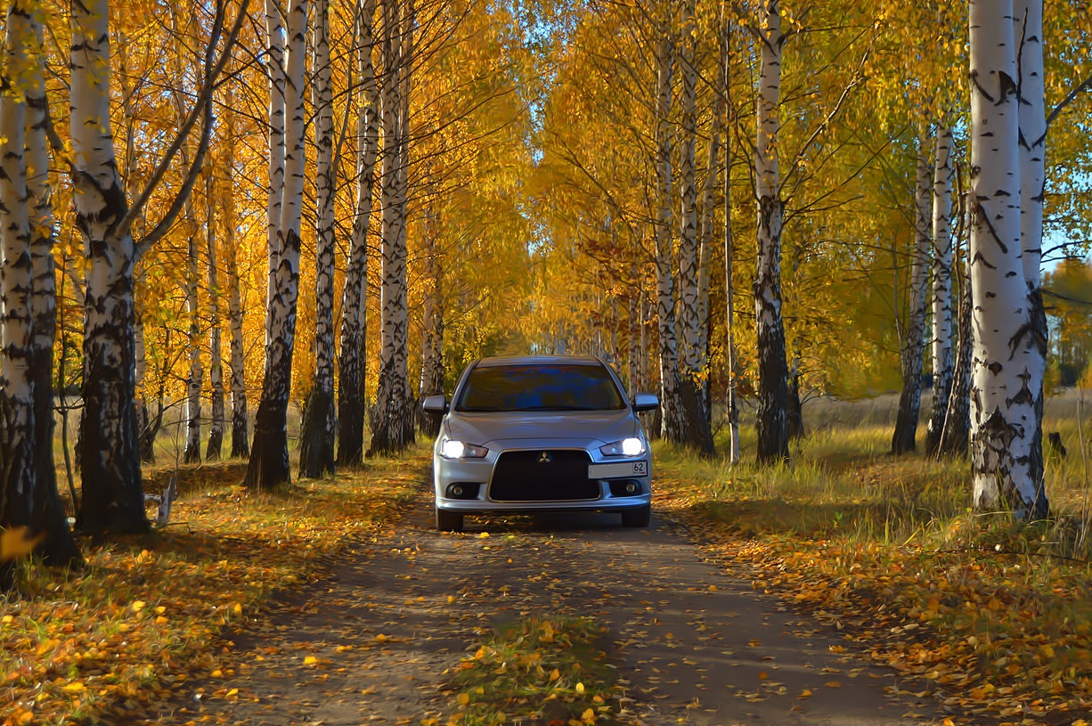 Осень 10. Mitsubishi Lancer x осень. Митсубиси Лансер 10 осень в лесу. Лансер 10 осень фото.