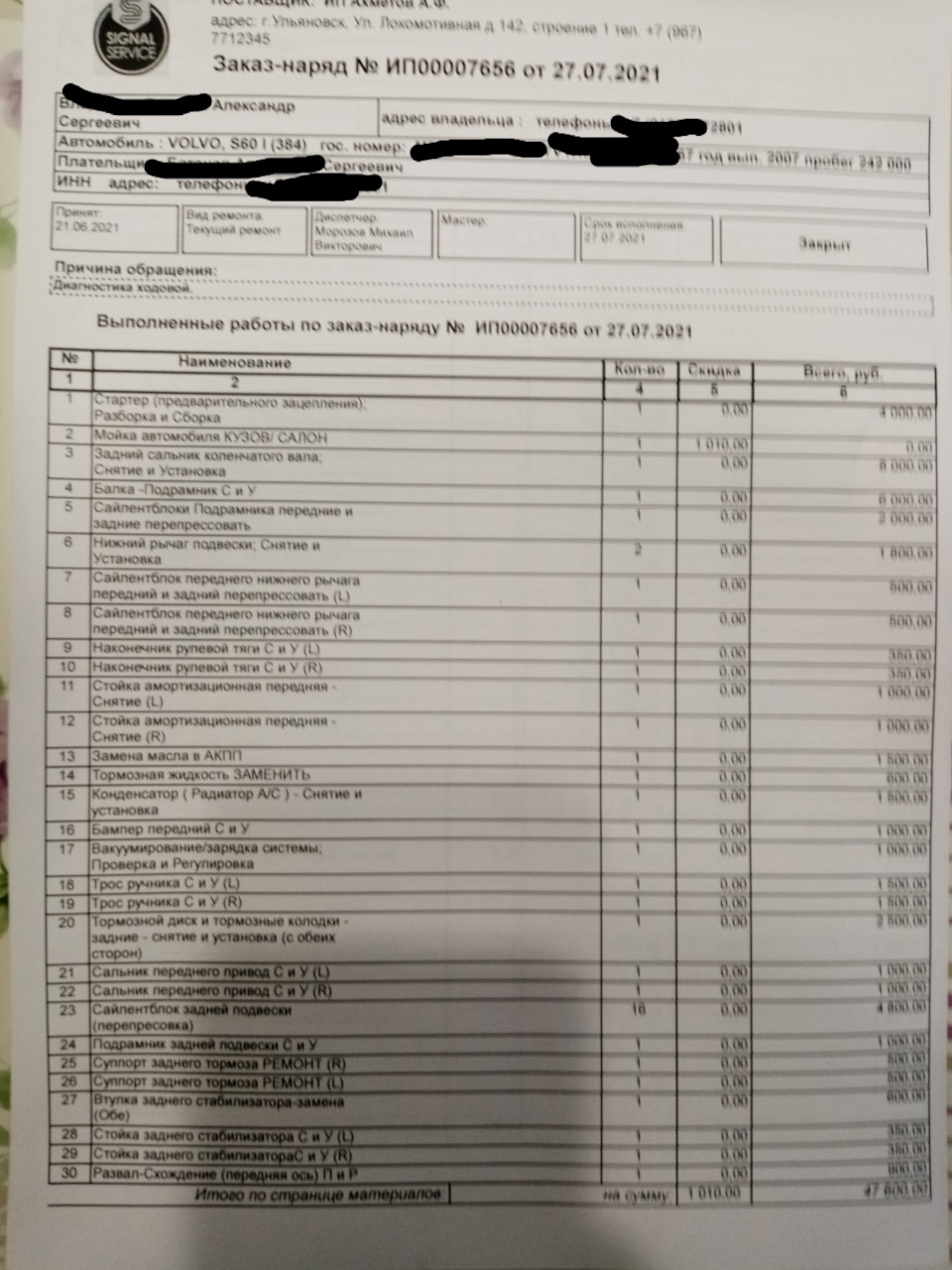 Работы с подвеской — Volvo S60 (1G), 2,4 л, 2007 года | визит на сервис |  DRIVE2