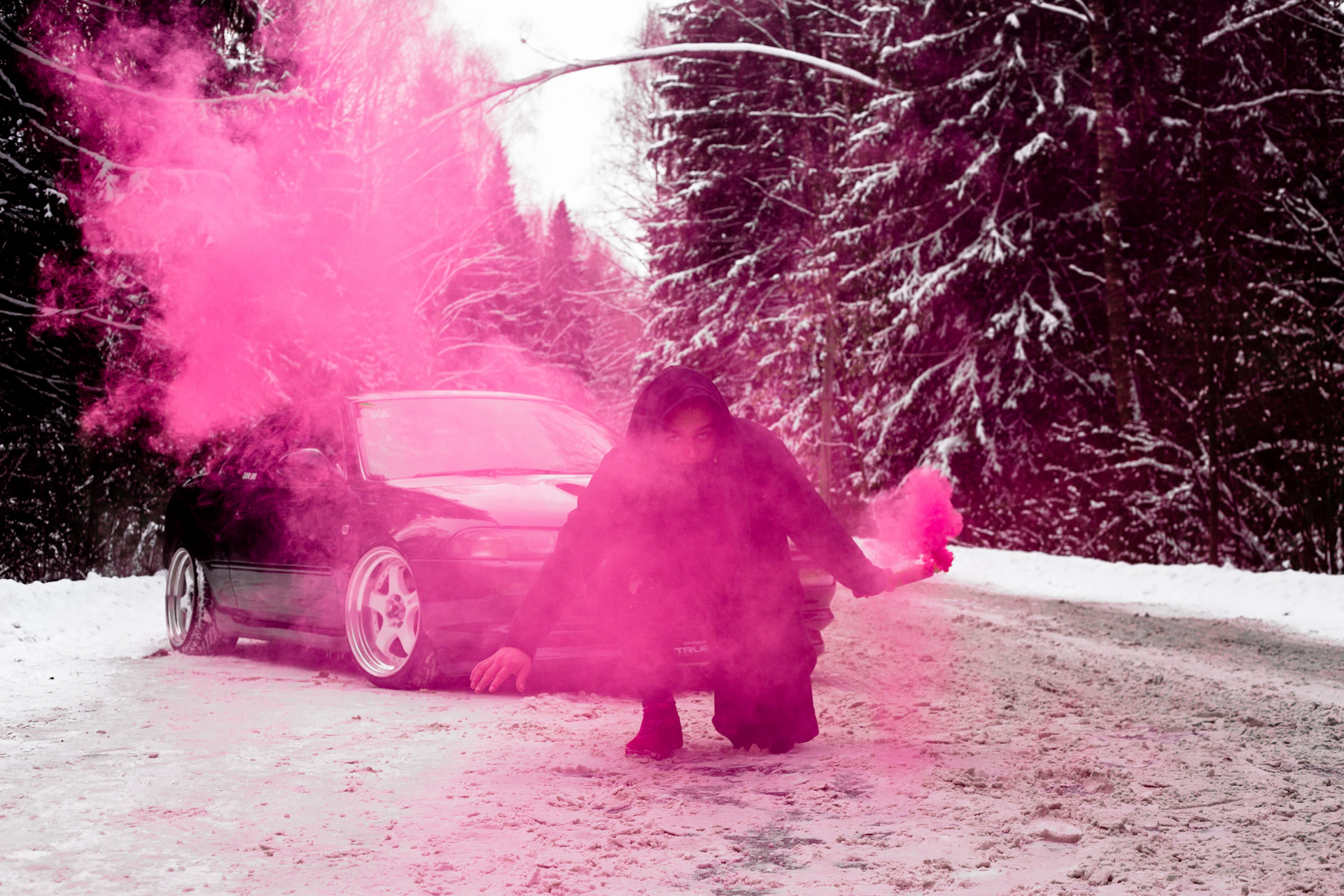 Фото с дымом цветным с машиной