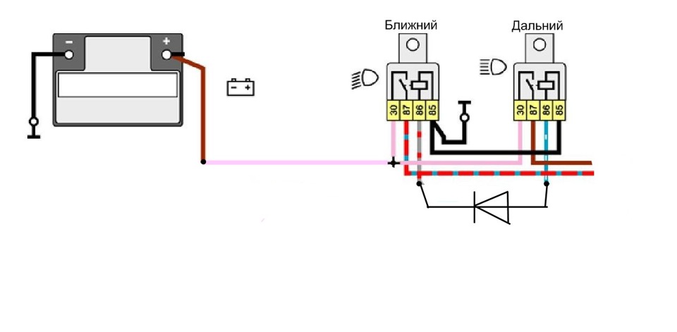 Схема подключения реле ближнего света ваз 2106