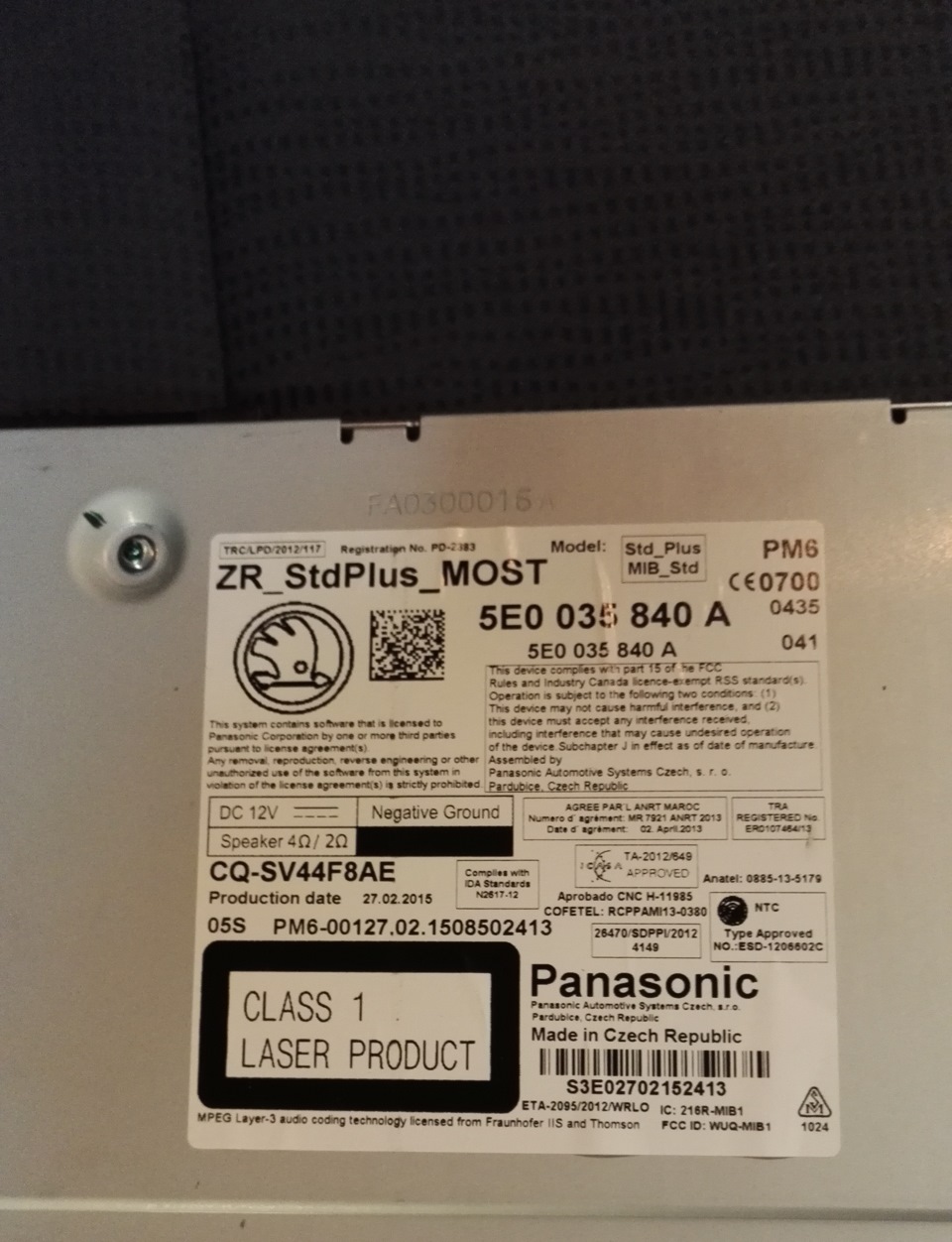Фото в бортжурнале Skoda Octavia Combi A7 Mk3. Запчасти на фото: PQ2012, 5E0035840A, 5Q035840A, TA2012
