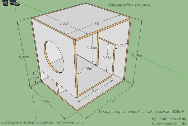 Короб под 18 сабвуфер чертеж