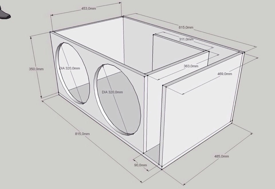 Чертеж короба под 2 12 сабвуфера