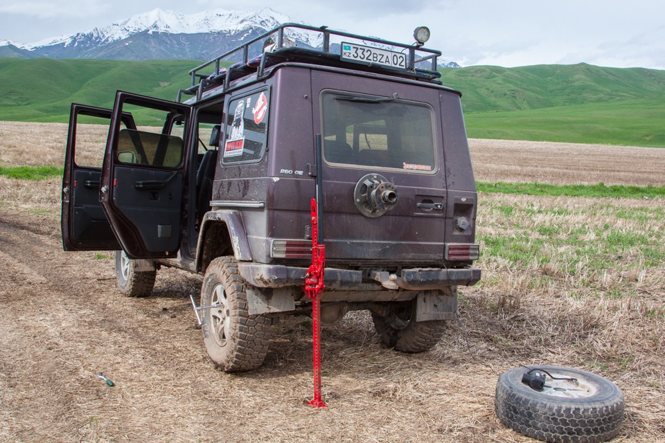 В урочище Атшабыс, притока Улькен Кременсай. В маленьком броде начались первые неприятности. Пробил 1 колесо. Менял в окружении кучи клещей только проснувшихся. Они прям в траве лазали видно было. — Mercedes-Benz G-Class (W460/W461)