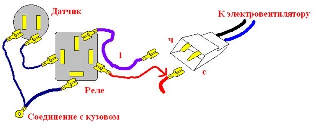 Схема подключения вентилятора через реле и датчик