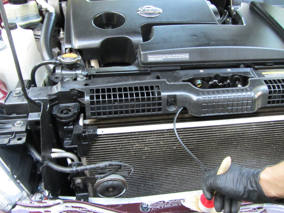 Скрытая часть бампера. Часто после мойки отсюда вытекают грязные подтеки — Nissan Teana (J32)