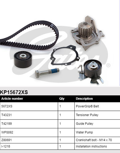 KP15672XS Ремкомплект ГРМ с водяной помпой (насосом) GATES | Запчасти ...