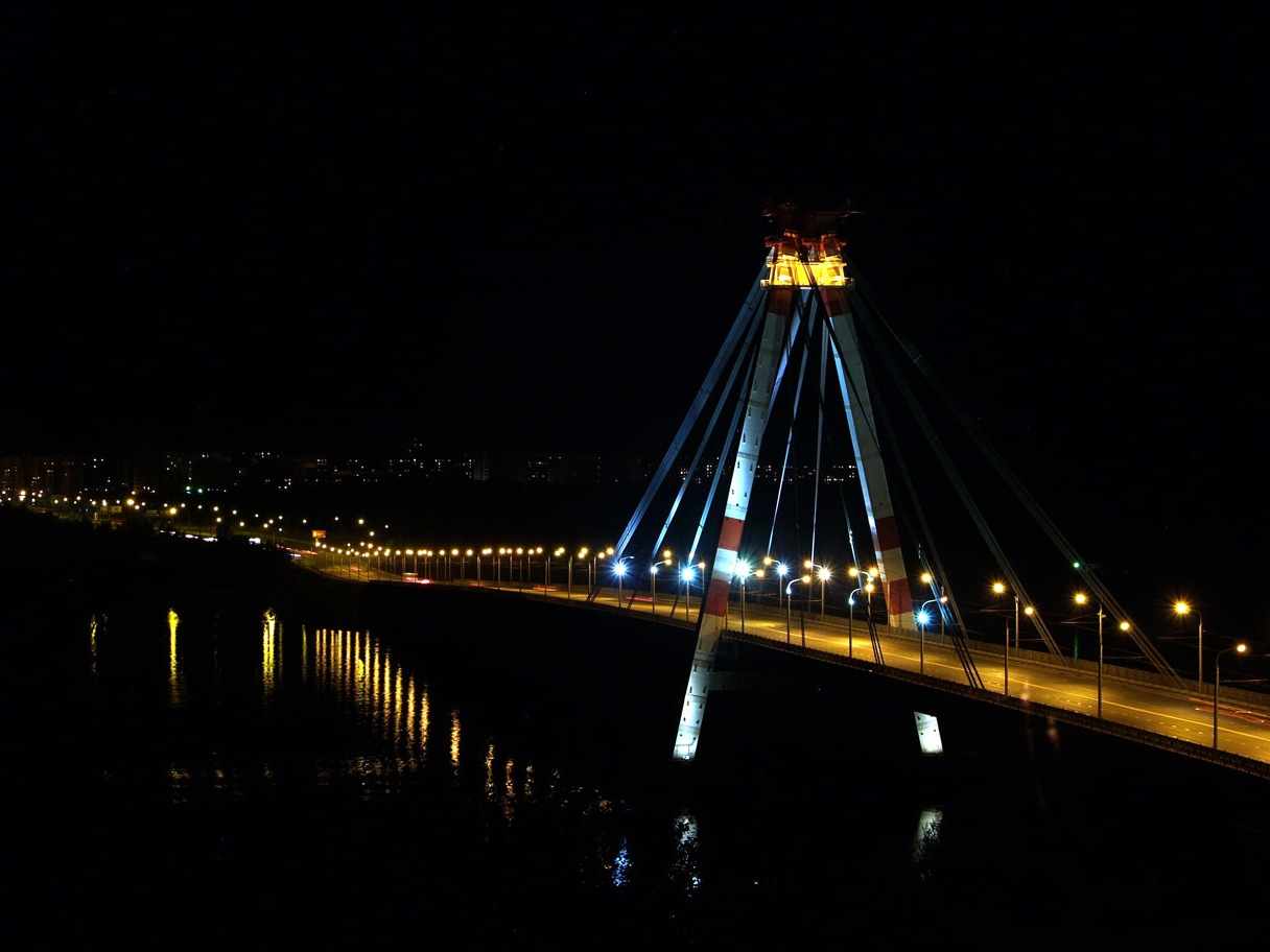 Ночной Октябрьский мост Череповец